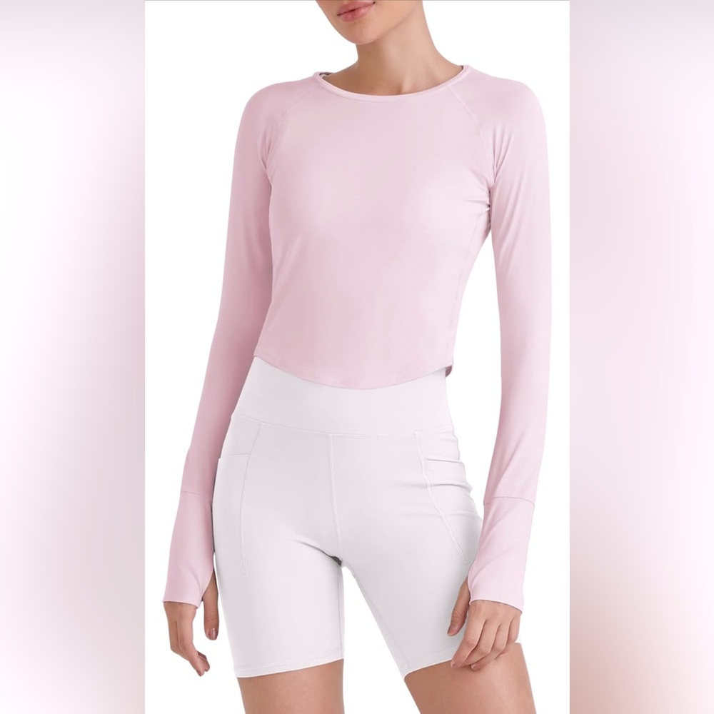 G4FREE || Pink Long Sleeve Rash Guard Crop Athletic Top. Sz. L (12/14)